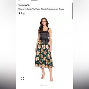 Tahari Black Satin Embroidered Midi Dress - Multi Floral Accents